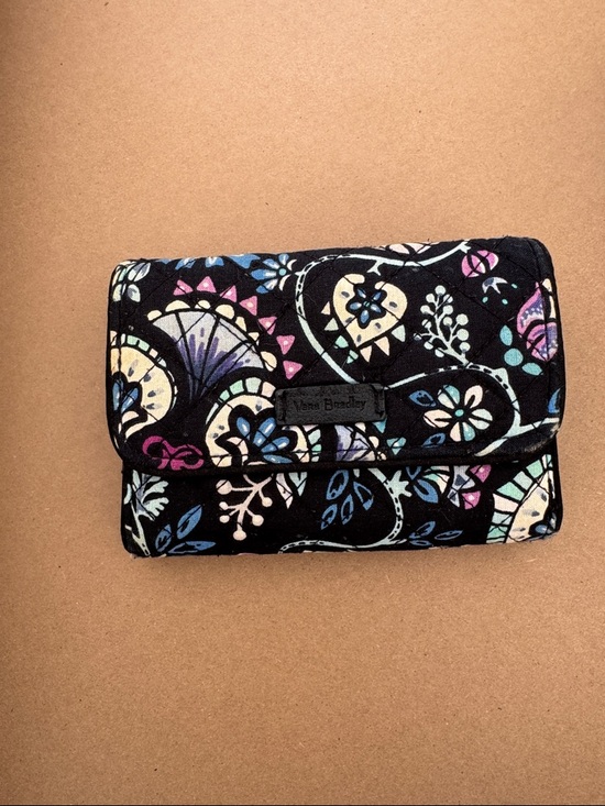 Vera Bradley Handbags - Vera Bradley Navy Floral Quilted Fold-Over Wallet with Purple & Teal Accents